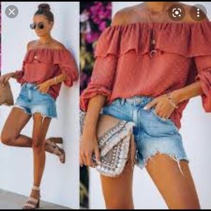 Vici Skyfall Off Shoulder Ruffle Blouse Orange NWT